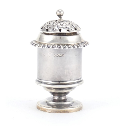 878 - Georgian silver caster with pedestal base, indistinct makers mark, London 1832, 8.5cm high, 82.5g