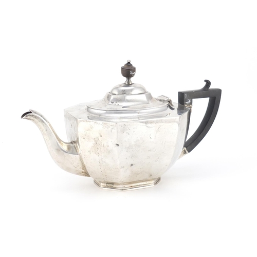 903 - Victorian silver teapot by Albert Falkner, with ebonised handle and knop, Sheffield 1894, 17cm high,... 