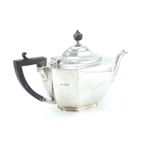 903 - Victorian silver teapot by Albert Falkner, with ebonised handle and knop, Sheffield 1894, 17cm high,... 