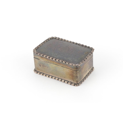 879 - Rectangular silver snuff box by George Nathan and Ridley Hayes, the hinged lid engraved with swags, ... 