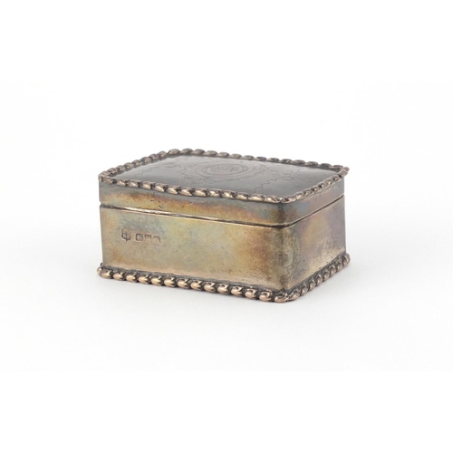 879 - Rectangular silver snuff box by George Nathan and Ridley Hayes, the hinged lid engraved with swags, ... 