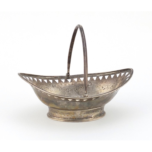 876 - Georgian silver basket with swing handle, engraved with swags and pierced rim, indistinct makers mar... 
