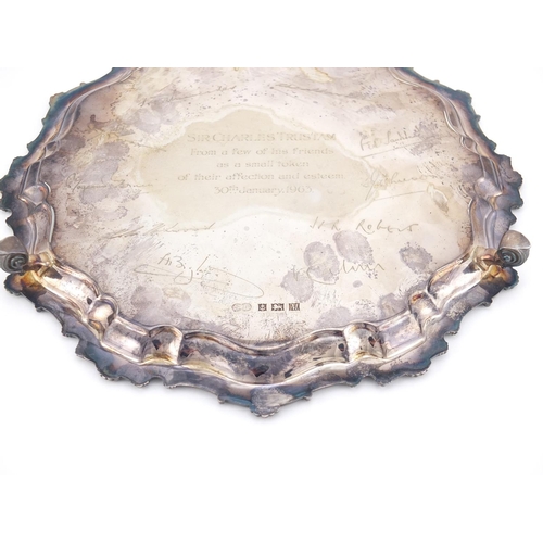 873 - Circular silver salver by William Suckling Ltd, engraved Sir Charles Trustam from a few of his frien... 