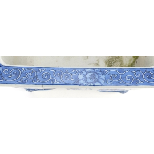 589 - Japanese blue and white planter, hand painted with flowers, 33.5cm wide