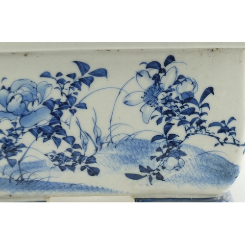 589 - Japanese blue and white planter, hand painted with flowers, 33.5cm wide