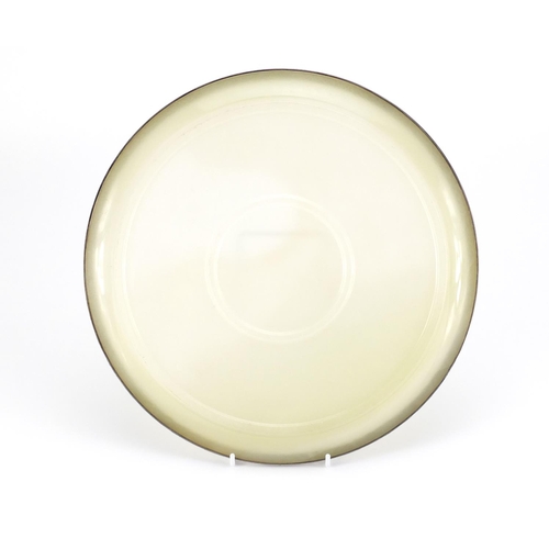 99 - Large French silver mounted jade tray, impressed marks to the mount, 32.5cm in diameter