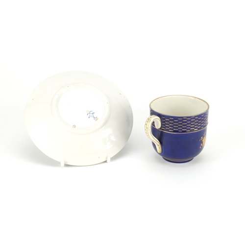 782 - 19th century Sèvres blue ground portrait cup and saucer with jewelled decoration, the cup 7cm high