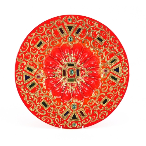 801 - Venetian ruby glass charger made for the Islamic market with jewelled decoration, 41cm in diameter