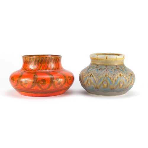 835 - Two Pilkington's Royal Lancastrian vases by Gladys Rodgers including an orange ground example decora... 