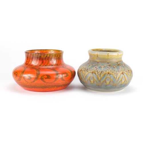 835 - Two Pilkington's Royal Lancastrian vases by Gladys Rodgers including an orange ground example decora... 