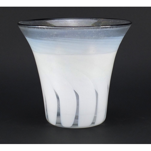 806 - Anthony Stern large white swirling art glass vase, etched signature and dated 80 to the base, 18.5cm... 