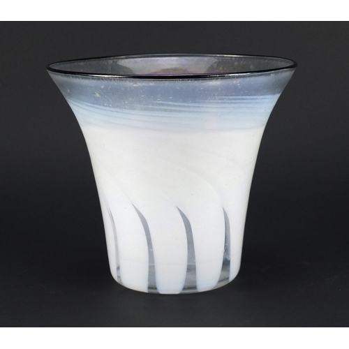 806 - Anthony Stern large white swirling art glass vase, etched signature and dated 80 to the base, 18.5cm... 