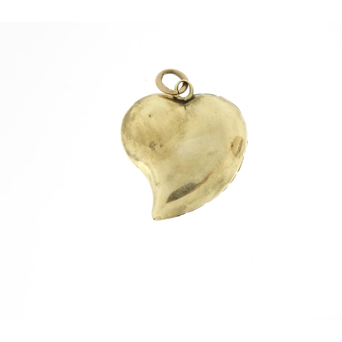 991 - Antique unmarked gold eye miniature mourning pendan, in the shape of a witches heart, 3cm in length,... 