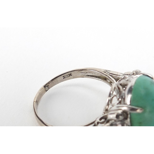 988 - *DESCRIPTION AMENDED 08-11-19*Unmarked  white metal turquoise ring and matching earrings, possibly R... 