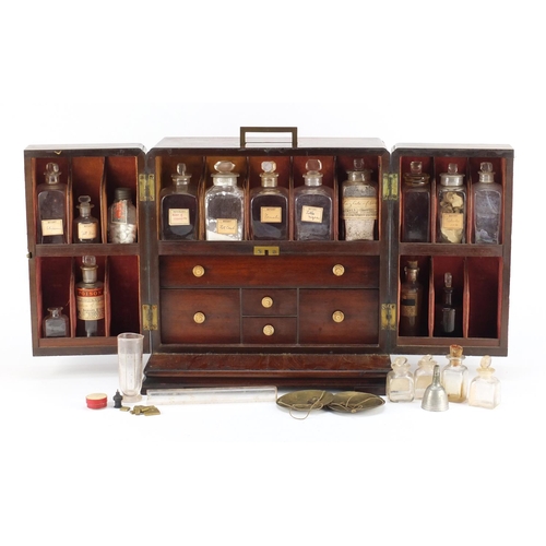 28 - 19th century mahogany apothecary table cabinet with inset brass carry handle and secret compartment,... 