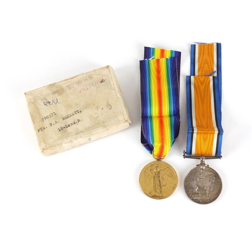 283 - British Military World War I pair with box of issue awarded to 590571PTE.F.A.BENNETT.18-LOND.R.