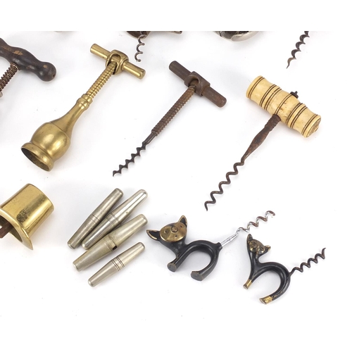 95 - Antique and later corkscrews including bone handled straight pull, James Heeley & Sons and Magic Lev... 