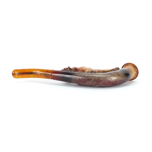 92 - Meerschaum pipe carved with a horse and fox, housed in a silk and velvet lined leather case, 17cm in... 
