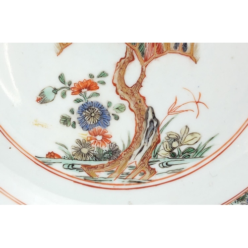 393 - Pair of Chinese porcelain shallow dishes hand painted with pine trees, each 23cm in diameter