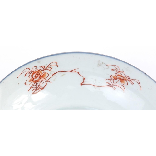 393 - Pair of Chinese porcelain shallow dishes hand painted with pine trees, each 23cm in diameter