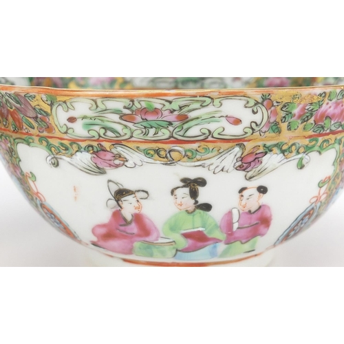 423 - Chinese Canton porcelain bowl and vase with twin handles, each hand painted in the famille rose pale... 