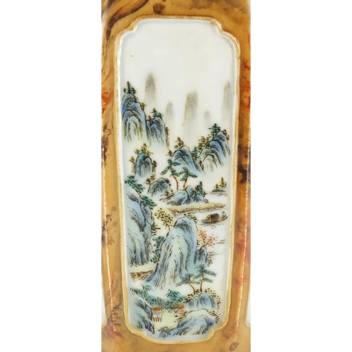 400 - Chinese porcelain vase with octagonal body, finely hand painted with panels of river landscapes and ... 