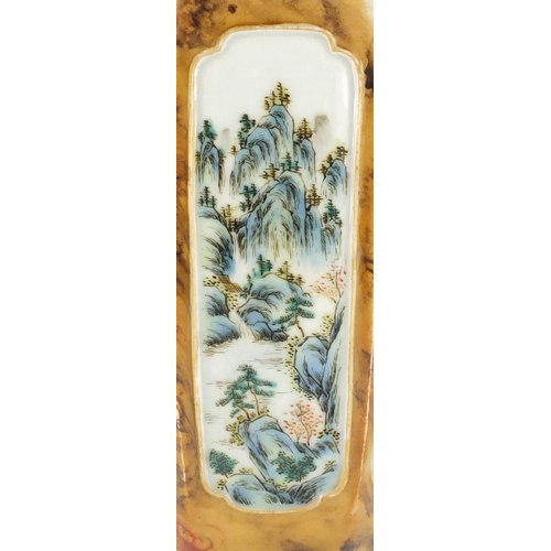 400 - Chinese porcelain vase with octagonal body, finely hand painted with panels of river landscapes and ... 