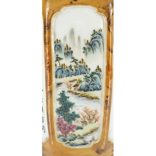 400 - Chinese porcelain vase with octagonal body, finely hand painted with panels of river landscapes and ... 