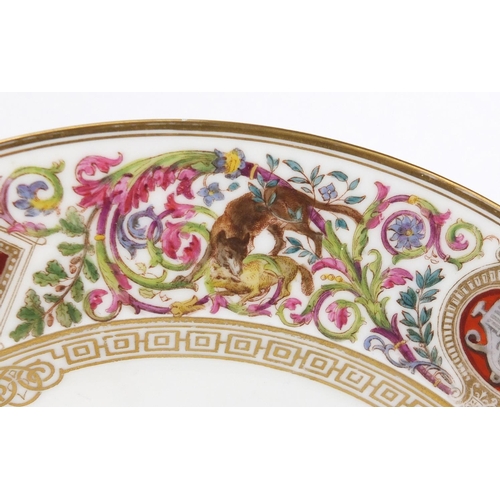 784 - 19th century Sèvres soup bowl, hand painted and gilded with animals amongst foliage, factory marks t... 