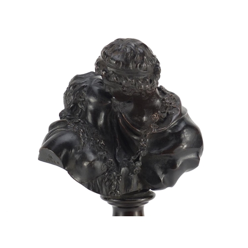 8 - 19th century classical patinated bronze of lovers kissing, raised on circular ebonised base, the bro... 