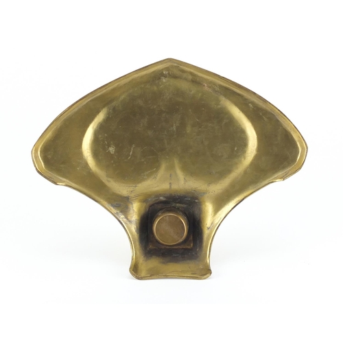 851 - Art Nouveau bronze desk ink stand cast in relief with stylised flowers, impressed Gesuhutzt to the b... 