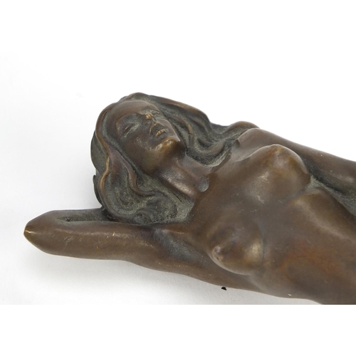 10 - J Patoue, two erotic patinated bronzes of nude females, both signed, the largest 15cm in length