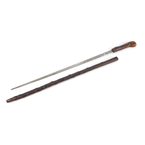 162 - Naturalistic sword stick with steel blade, 91cm in length