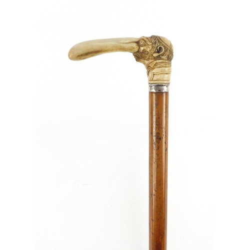 153 - Malacca walking stick with carved stag horn handle in the form of a Jewish man, possibly Japanese, 8... 