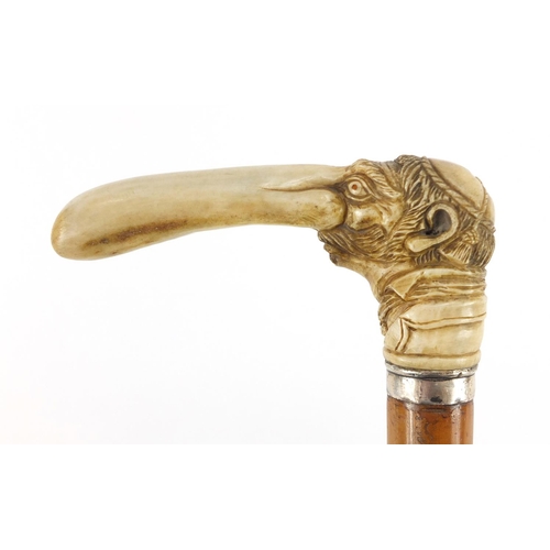 153 - Malacca walking stick with carved stag horn handle in the form of a Jewish man, possibly Japanese, 8... 