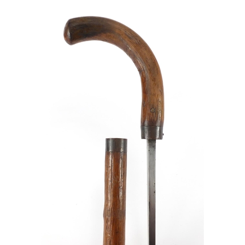 161 - Naturalistic Customs officers sword stick with steel blade by E Mole of Birmingham, 95cm in length