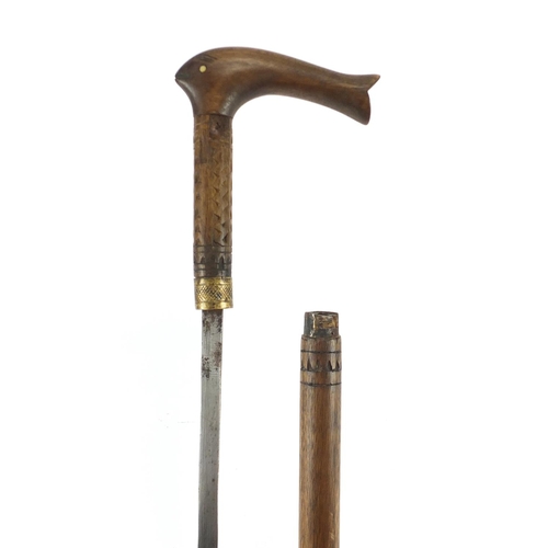 164 - Indian sword stick with steel blade, 91.5cm in length