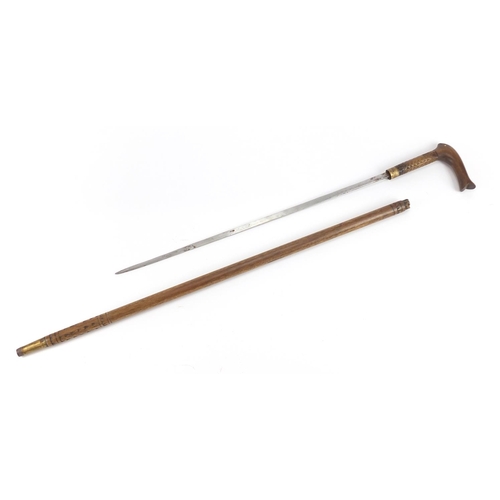 164 - Indian sword stick with steel blade, 91.5cm in length