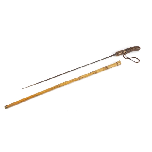 165 - Bamboo sword stick with steel blade, 86.5cm in length