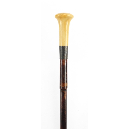 157 - Bamboo walking stick with carved ivory pommel, 95cm in length