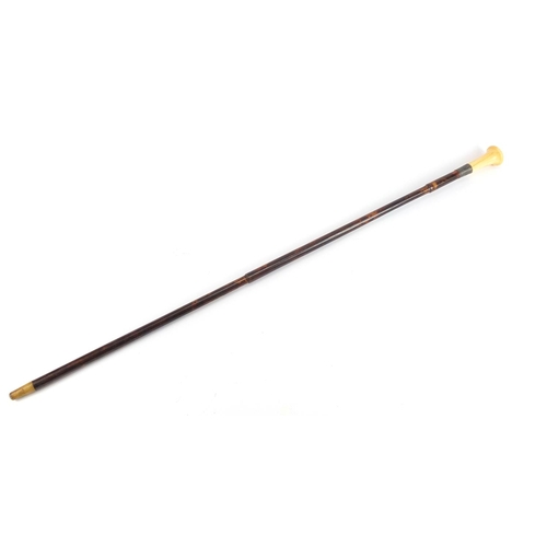 157 - Bamboo walking stick with carved ivory pommel, 95cm in length