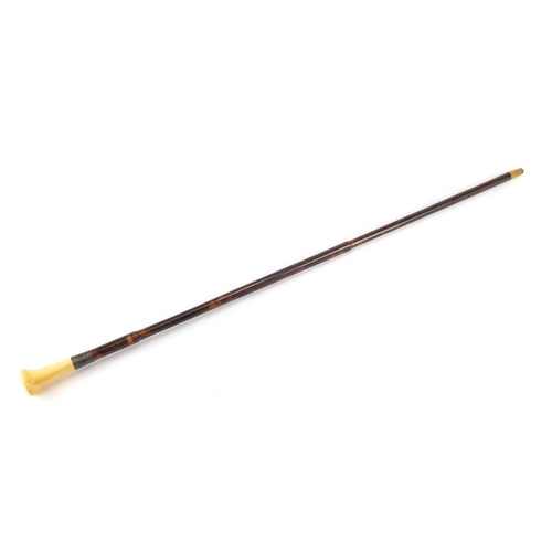 157 - Bamboo walking stick with carved ivory pommel, 95cm in length