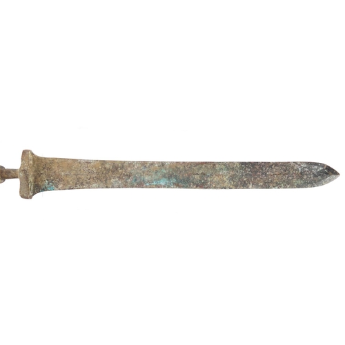 333 - Islamic patinated bronze short sword, 38.5cm in length