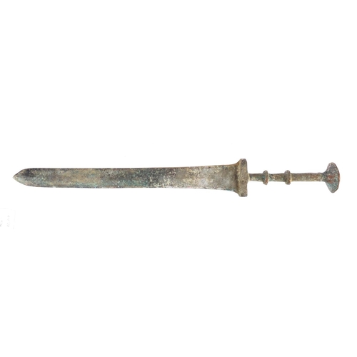 333 - Islamic patinated bronze short sword, 38.5cm in length