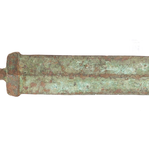 331 - Islamic patinated bronze sword, 63cm in length