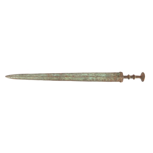 331 - Islamic patinated bronze sword, 63cm in length