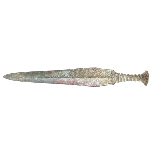 332 - Islamic patinated bronze short sword, 36.5cm in length