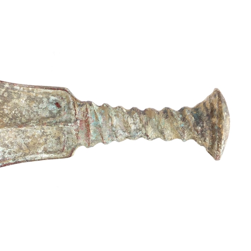 332 - Islamic patinated bronze short sword, 36.5cm in length