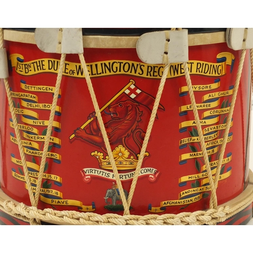 297 - George Potter & CO Military interest side drum hand painted with the crest of the first battalion, T... 