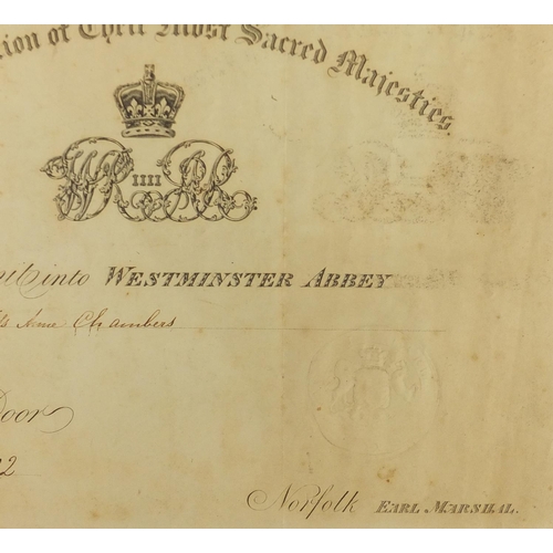 180 - Commemorative interest invitation to The Coronation of William IV and Queen Adelaide to Miss Anne Ch... 